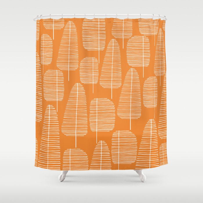 Mid Century Modern Forest Navel Orange Shower Curtain Gallery Image 1