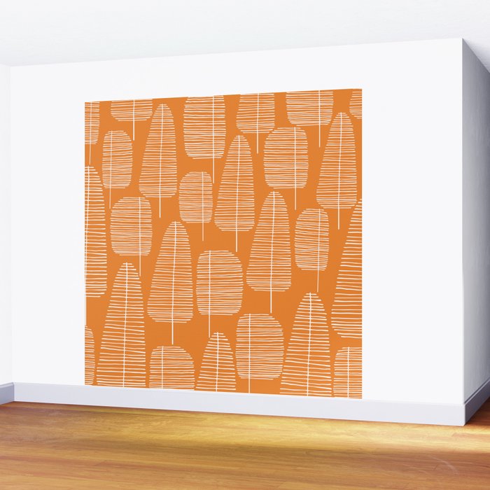 Mid Century Modern Forest Navel Orange Wall Mural Gallery Image 2