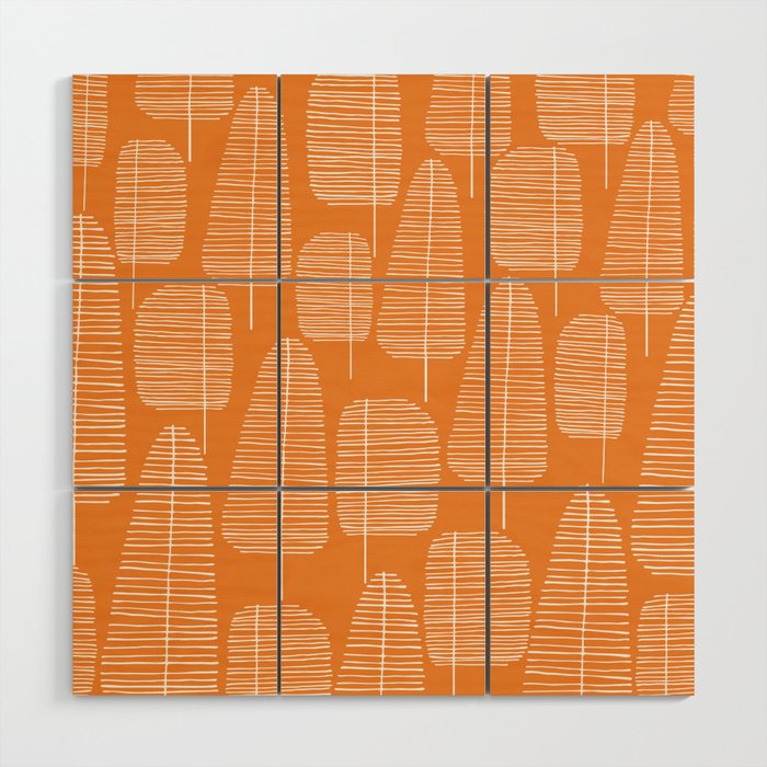 Mid Century Modern Forest Navel Orange Wood Wall Art