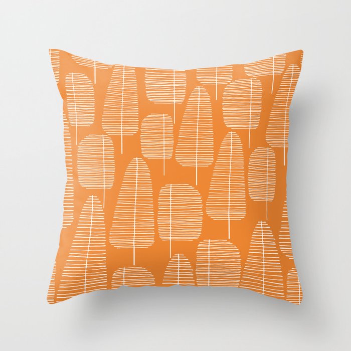 Mid Century Modern Forest Navel Orange Throw Pillow Gallery Image 1