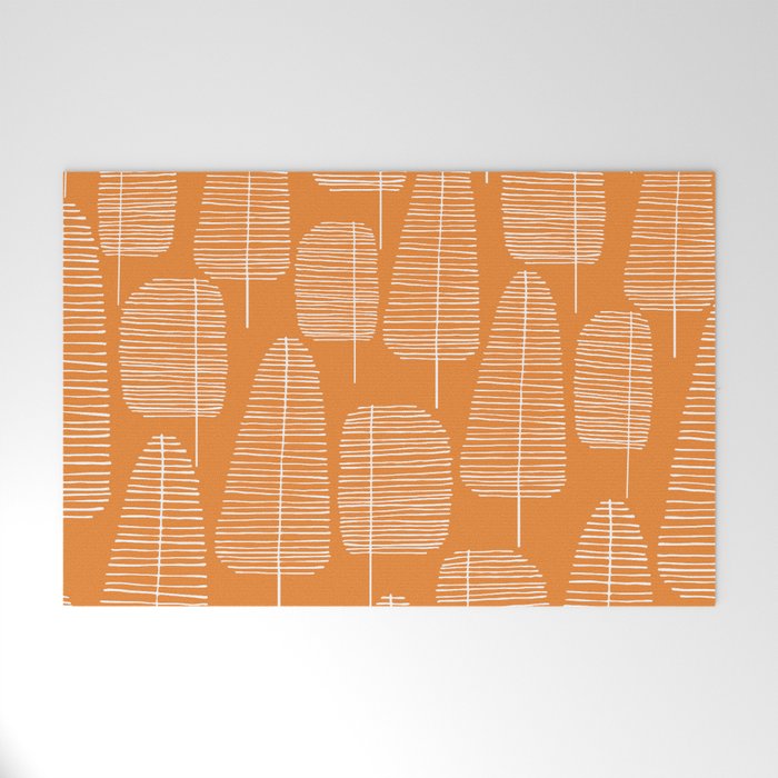Mid Century Modern Forest Navel Orange Welcome Mat