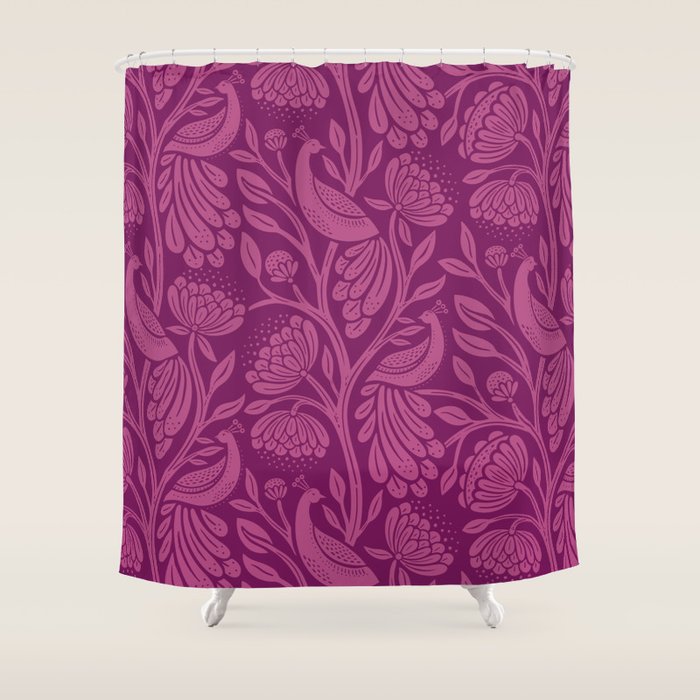 Peacock Dreams - berry Shower Curtain Gallery Image 1