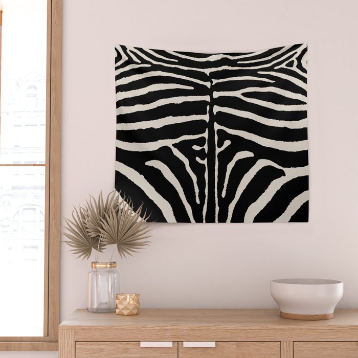 Zebra Wild Animal Print 237 Black and Linen White Wall Tapestry Gallery Image 2