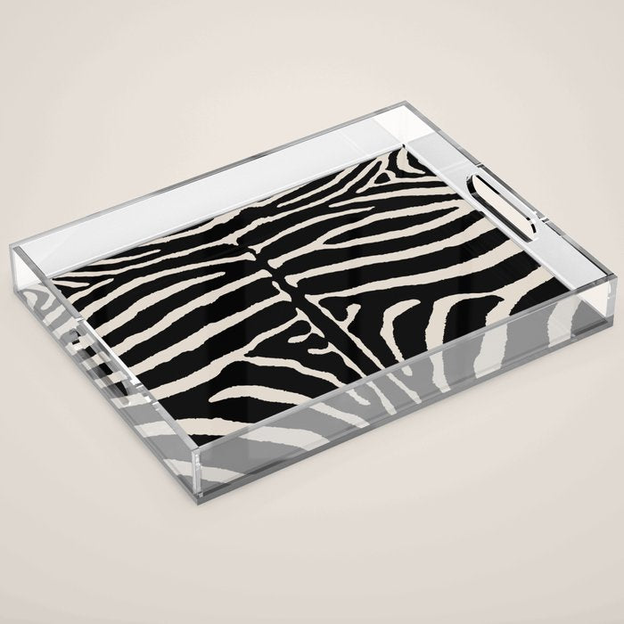 Zebra Wild Animal Print 237 Black and Linen White Acrylic Tray Gallery Image 1