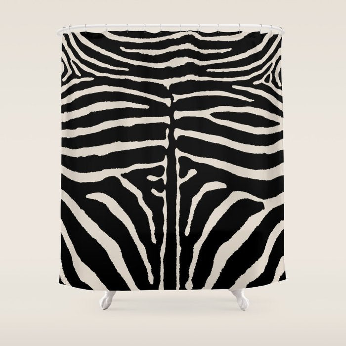 Zebra Wild Animal Print 237 Black and Linen White Shower Curtain Gallery Image 1