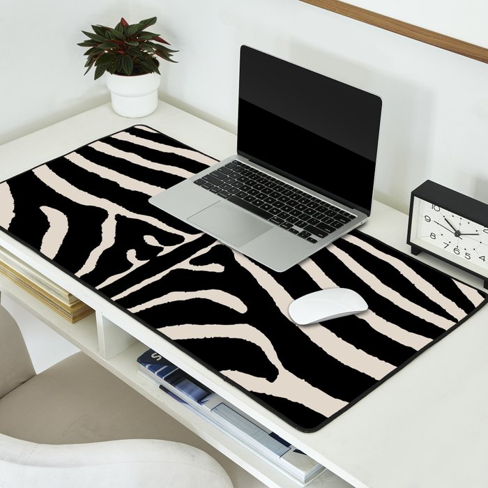 Zebra Wild Animal Print 237 Black and Linen White Desk Mat Gallery Image 2