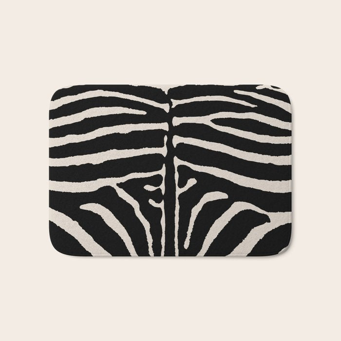Zebra Wild Animal Print 237 Black and Linen White Bath Mat Gallery Image 1