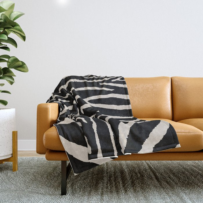 Zebra Wild Animal Print 237 Black and Linen White Throw Blanket Gallery Image 1