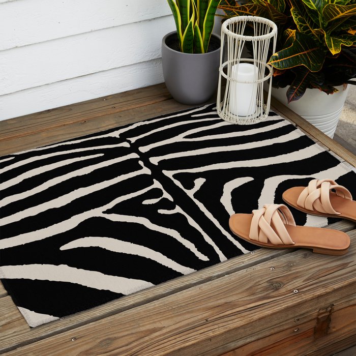 Zebra Wild Animal Print 237 Black and Linen White Outdoor Rug Gallery Image 2