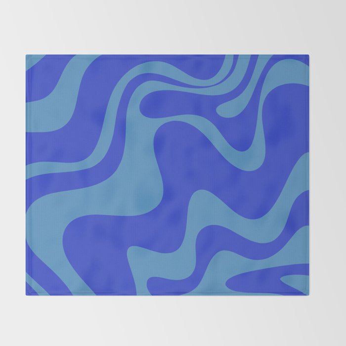 Cobalt Blue Retro Liquid Swirl Contemporary Abstract Pattern 2 Throw Blanket Gallery Image 2