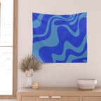Cobalt Blue Retro Liquid Swirl Contemporary Abstract Pattern 2 Wall Tapestry Gallery Image 2
