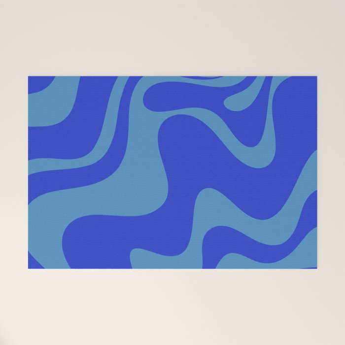 Cobalt Blue Retro Liquid Swirl Contemporary Abstract Pattern 2 Welcome Mat Gallery Image 1