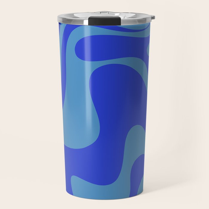 Cobalt Blue Retro Liquid Swirl Contemporary Abstract Pattern 2 Travel Mug Gallery Image 1