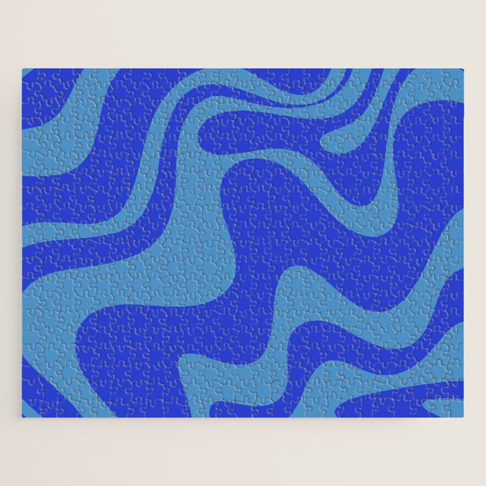Cobalt Blue Retro Liquid Swirl Contemporary Abstract Pattern 2 Jigsaw Puzzle Gallery Image 1
