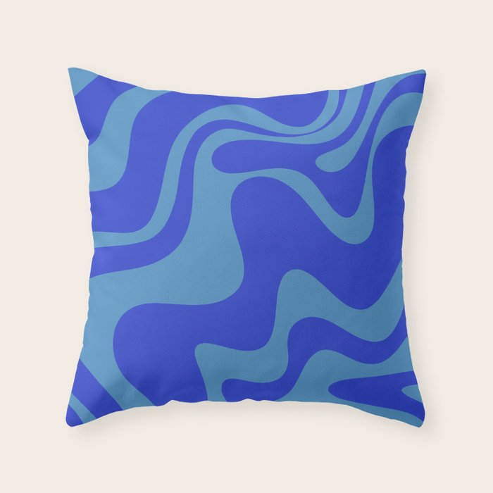 Cobalt Blue Retro Liquid Swirl Contemporary Abstract Pattern 2 Throw Pillow Gallery Image 1