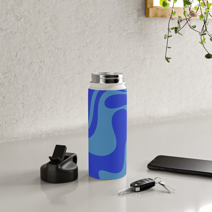 Cobalt Blue Retro Liquid Swirl Contemporary Abstract Pattern 2 Water Bottle Gallery Image 4