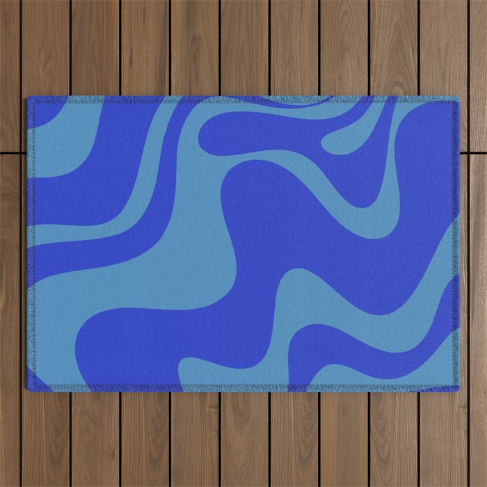 Cobalt Blue Retro Liquid Swirl Contemporary Abstract Pattern 2 Outdoor Rug Gallery Image 1