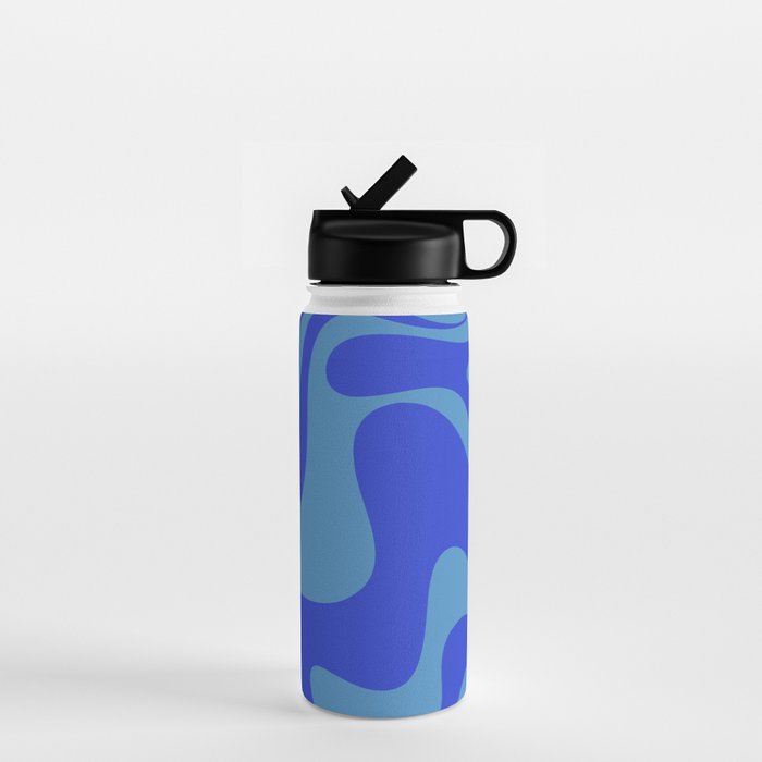 Cobalt Blue Retro Liquid Swirl Contemporary Abstract Pattern 2 Water Bottle Gallery Image 1