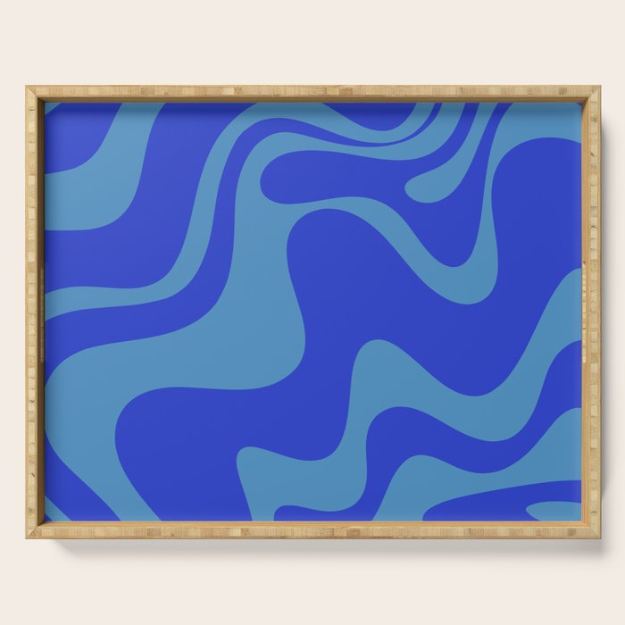 Cobalt Blue Retro Liquid Swirl Contemporary Abstract Pattern 2 Serving Tray Gallery Image 1