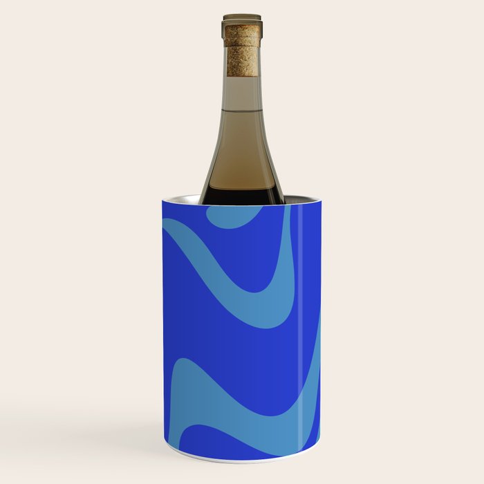 Cobalt Blue Retro Liquid Swirl Contemporary Abstract Pattern 2 Wine Chiller Gallery Image 3