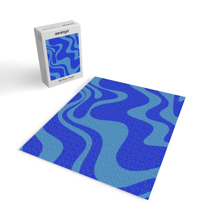 Cobalt Blue Retro Liquid Swirl Contemporary Abstract Pattern 2 Jigsaw Puzzle Gallery Image 2