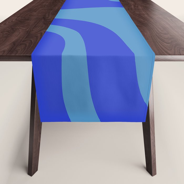 Cobalt Blue Retro Liquid Swirl Contemporary Abstract Pattern 2 Table Runner Gallery Image 1