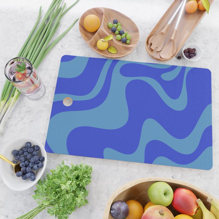 Cobalt Blue Retro Liquid Swirl Contemporary Abstract Pattern 2 Cutting Board Gallery Image 2