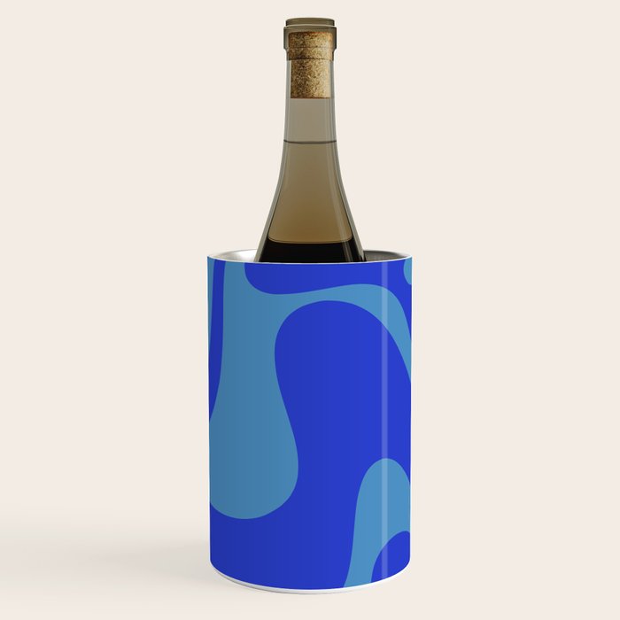 Cobalt Blue Retro Liquid Swirl Contemporary Abstract Pattern 2 Wine Chiller Gallery Image 1