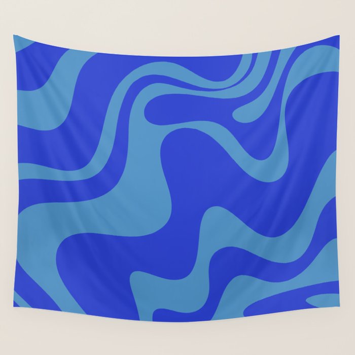 Cobalt Blue Retro Liquid Swirl Contemporary Abstract Pattern 2 Wall Tapestry Gallery Image 1