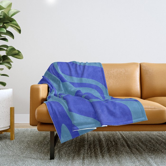 Cobalt Blue Retro Liquid Swirl Contemporary Abstract Pattern 2 Throw Blanket Gallery Image 1