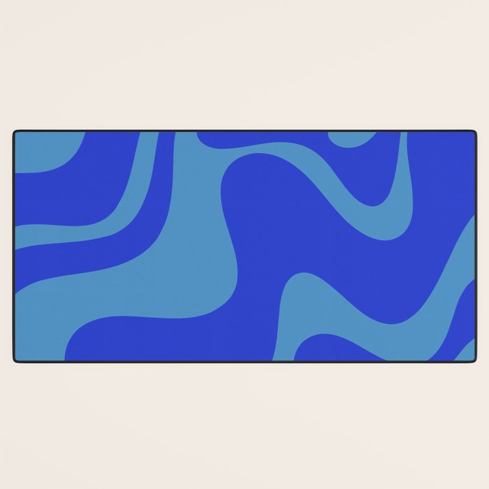 Cobalt Blue Retro Liquid Swirl Contemporary Abstract Pattern 2 Desk Mat Gallery Image 3