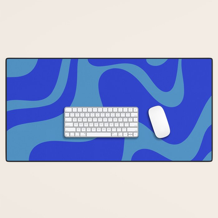 Cobalt Blue Retro Liquid Swirl Contemporary Abstract Pattern 2 Desk Mat Gallery Image 1