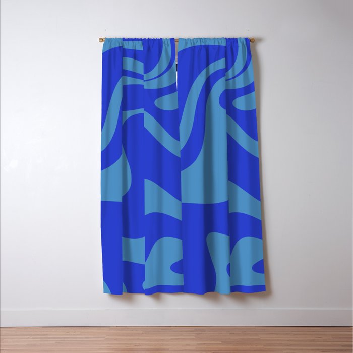 Cobalt Blue Retro Liquid Swirl Contemporary Abstract Pattern 2 Window Curtain Gallery Image 3