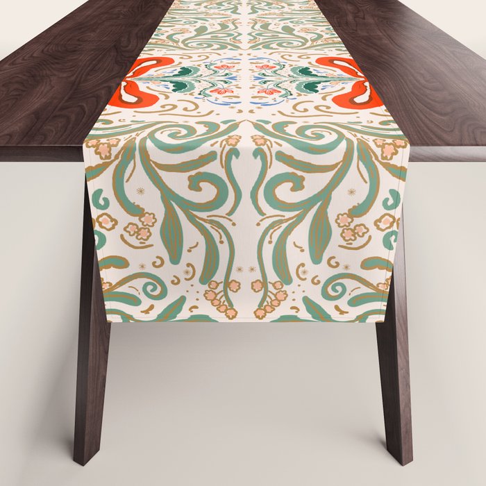 Whimsical Holiday Bows and Florals Pattern  Festive Folk Art Inspired Design Table Runner Gallery Image 1
