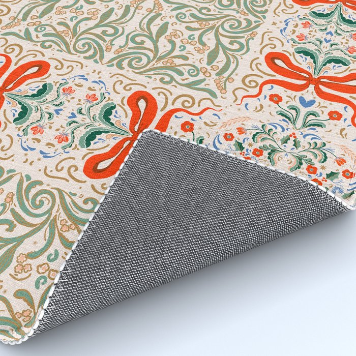 Whimsical Holiday Bows and Florals Pattern  Festive Folk Art Inspired Design Rug Gallery Image 4