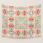 Whimsical Holiday Bows and Florals Pattern  Festive Folk Art Inspired Design Wall Tapestry Gallery Image 4