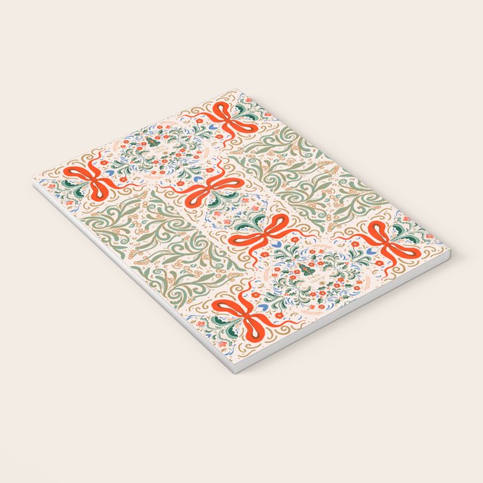 Whimsical Holiday Bows and Florals Pattern  Festive Folk Art Inspired Design Notebook Gallery Image 3