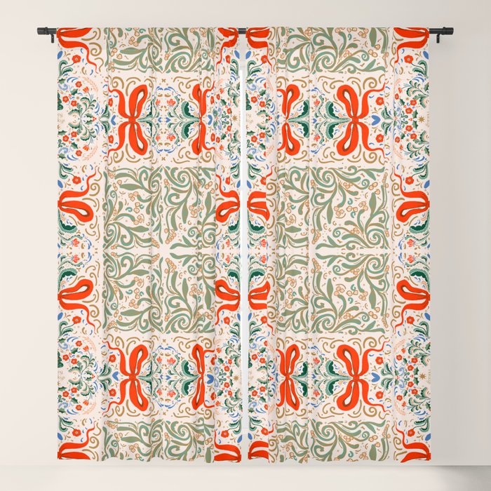 Whimsical Holiday Bows and Florals Pattern  Festive Folk Art Inspired Design Window Curtain Gallery Image 5