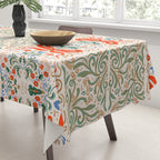 Whimsical Holiday Bows and Florals Pattern  Festive Folk Art Inspired Design Tablecloth Gallery Image 3