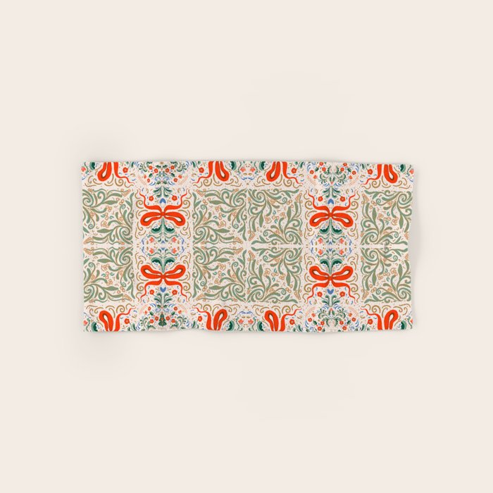 Whimsical Holiday Bows and Florals Pattern  Festive Folk Art Inspired Design Bath Towel Gallery Image 1