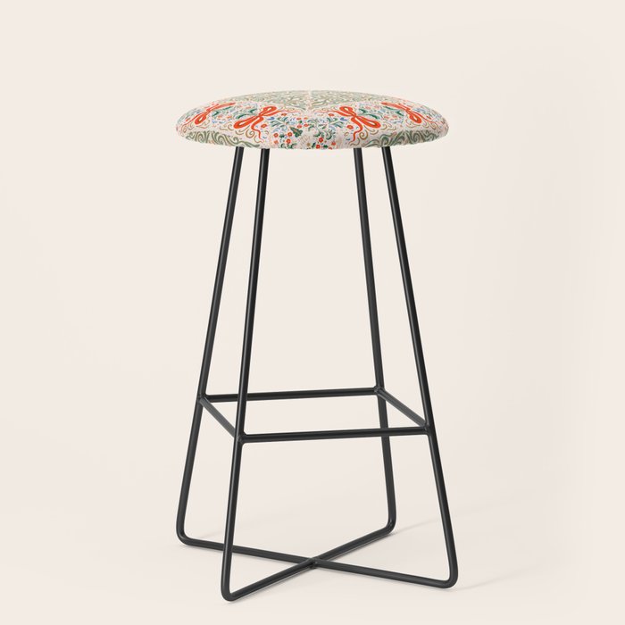 Whimsical Holiday Bows and Florals Pattern  Festive Folk Art Inspired Design Stool Gallery Image 1