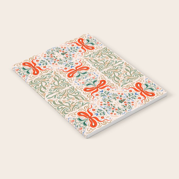 Whimsical Holiday Bows and Florals Pattern  Festive Folk Art Inspired Design Notebook Gallery Image 2