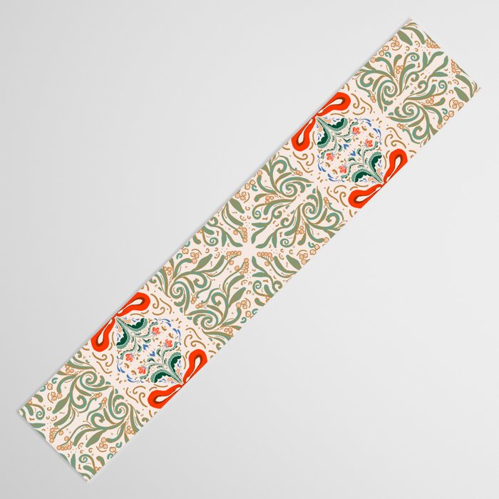 Whimsical Holiday Bows and Florals Pattern  Festive Folk Art Inspired Design Table Runner Gallery Image 3