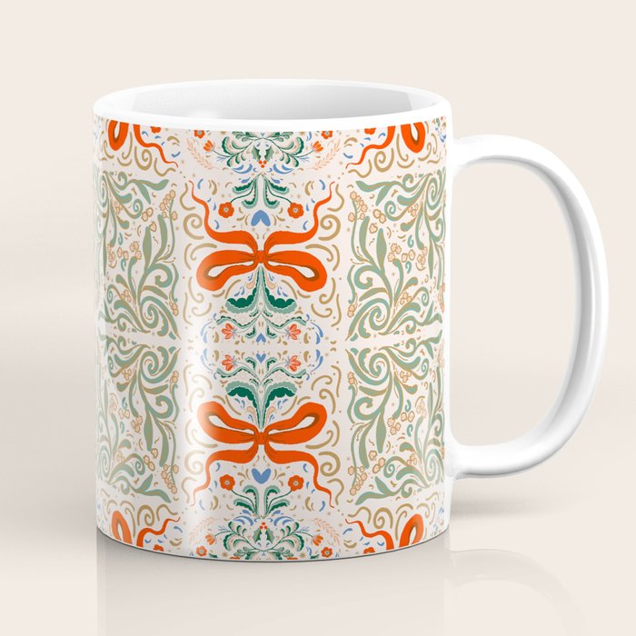 Whimsical Holiday Bows and Florals Pattern  Festive Folk Art Inspired Design Coffee Mug Gallery Image 1
