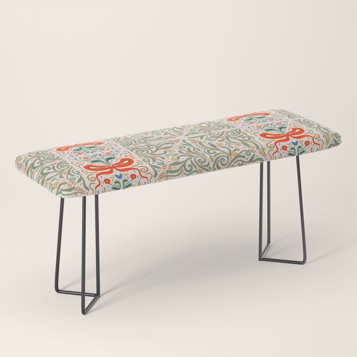 Whimsical Holiday Bows and Florals Pattern  Festive Folk Art Inspired Design Bench Gallery Image 1