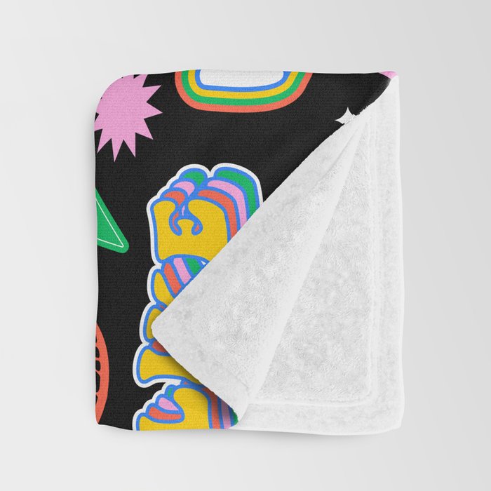 Retro cartoon sticker label pattern Throw Blanket Gallery Image 3