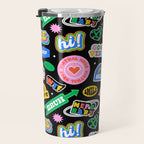 Retro cartoon sticker label pattern Travel Mug Gallery Image 3