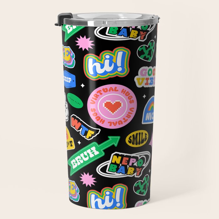 Retro cartoon sticker label pattern Travel Mug Gallery Image 3