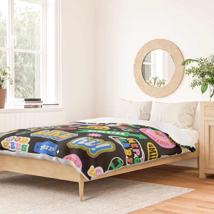 Retro cartoon sticker label pattern Duvet Cover Gallery Image 2