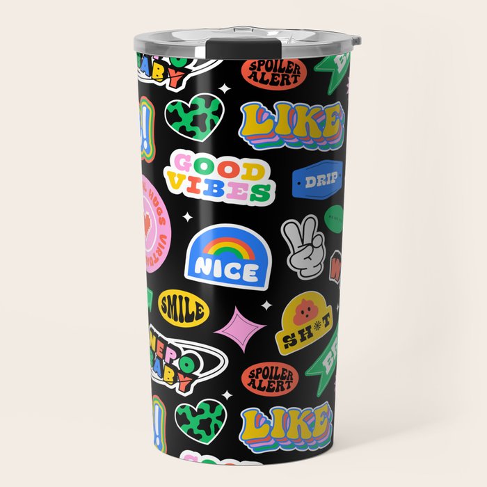 Retro cartoon sticker label pattern Travel Mug Gallery Image 1